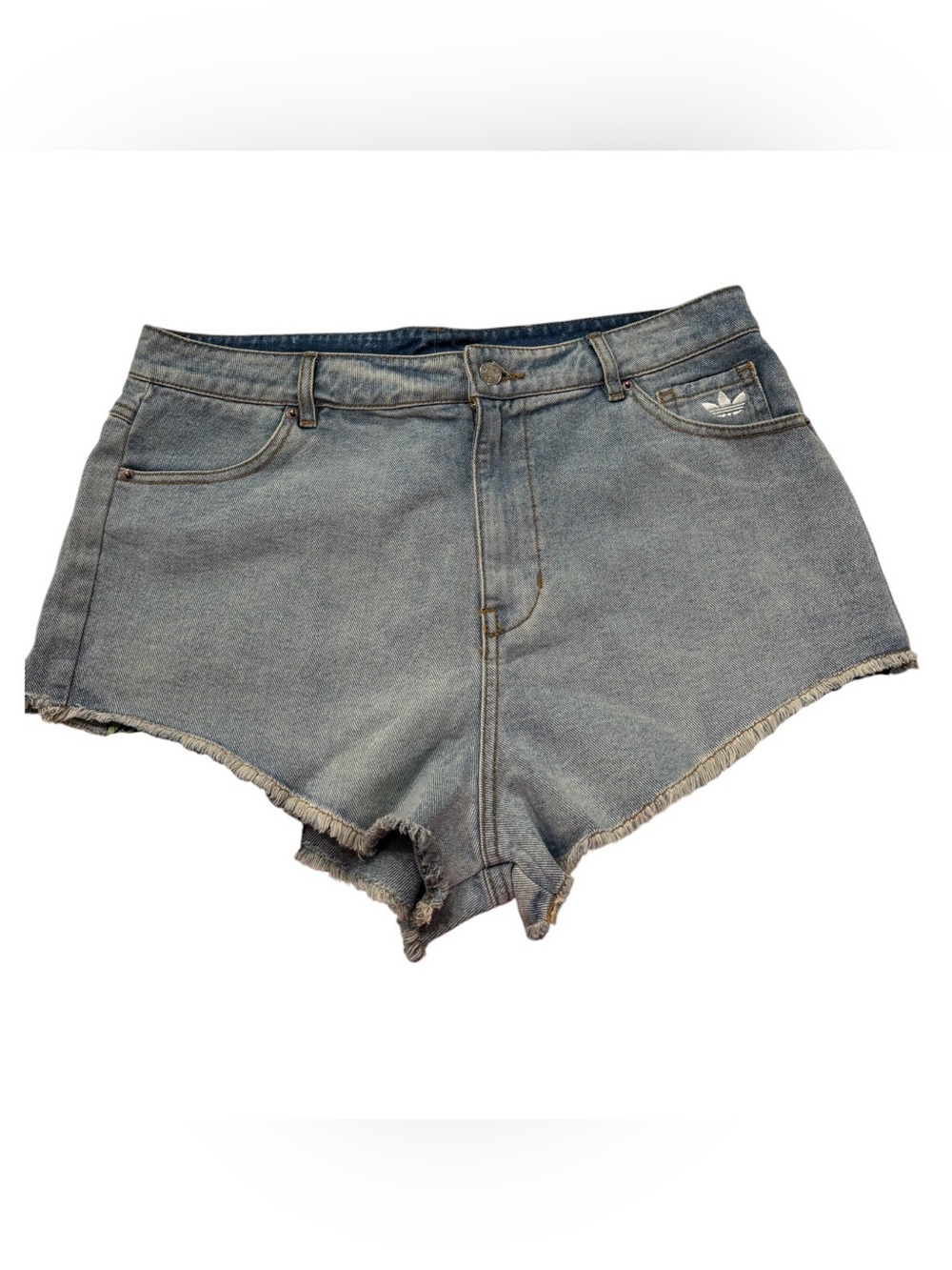 Adidas x Jeremy Scott Women's Indigo Denim Cutoff Fringe Shorts Size 33 NWT